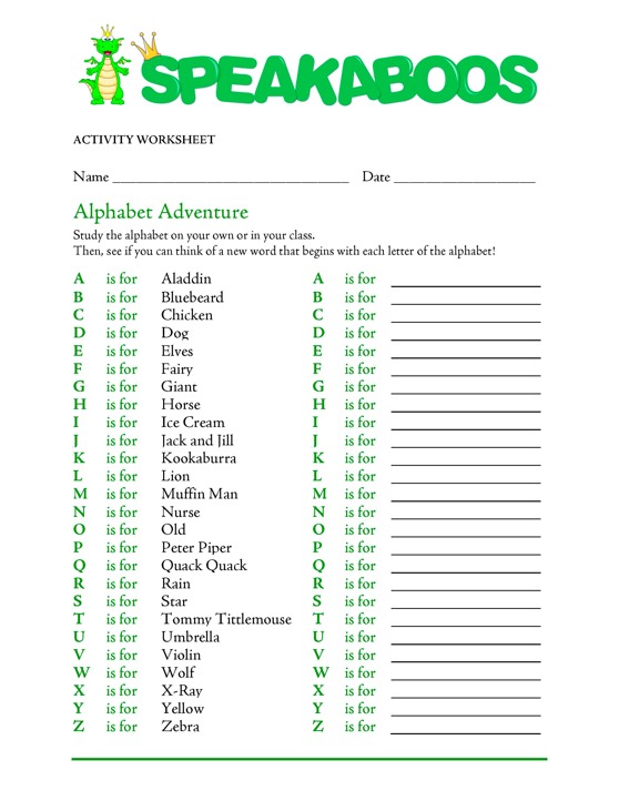 Alphabet Adventure: Alphabet Adventure | Speakaboos Worksheets