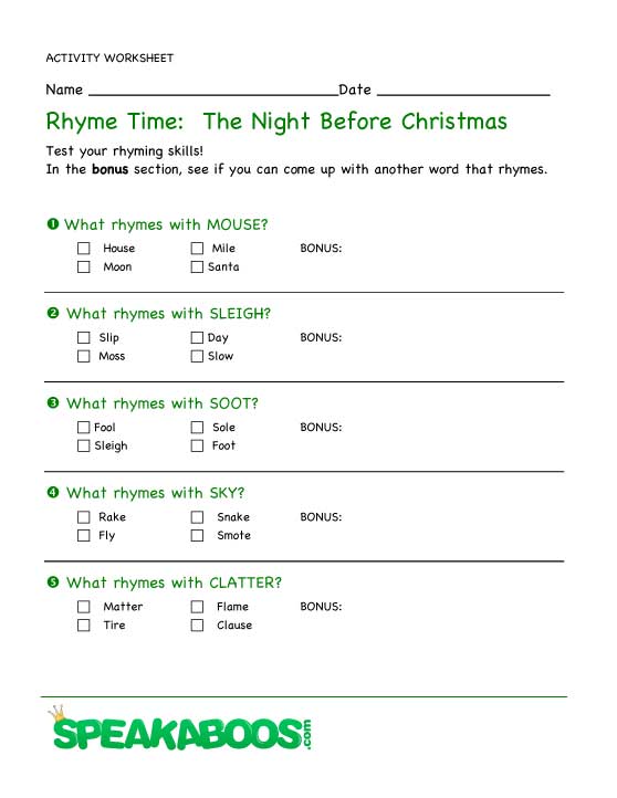 Rhyme Time: The Night Before Christmas | Speakaboos Worksheets