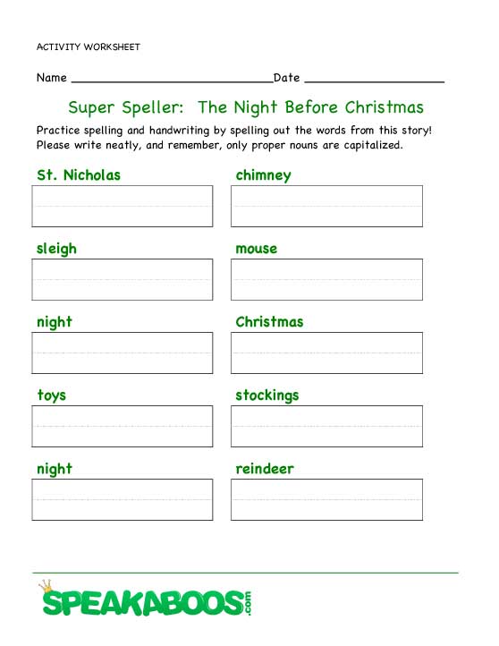 Super Speller: The Night Before Christmas | Speakaboos Worksheets