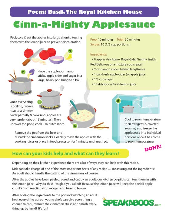 Recipes: Cinn-a-Mighty Applesauce | Speakaboos Worksheets